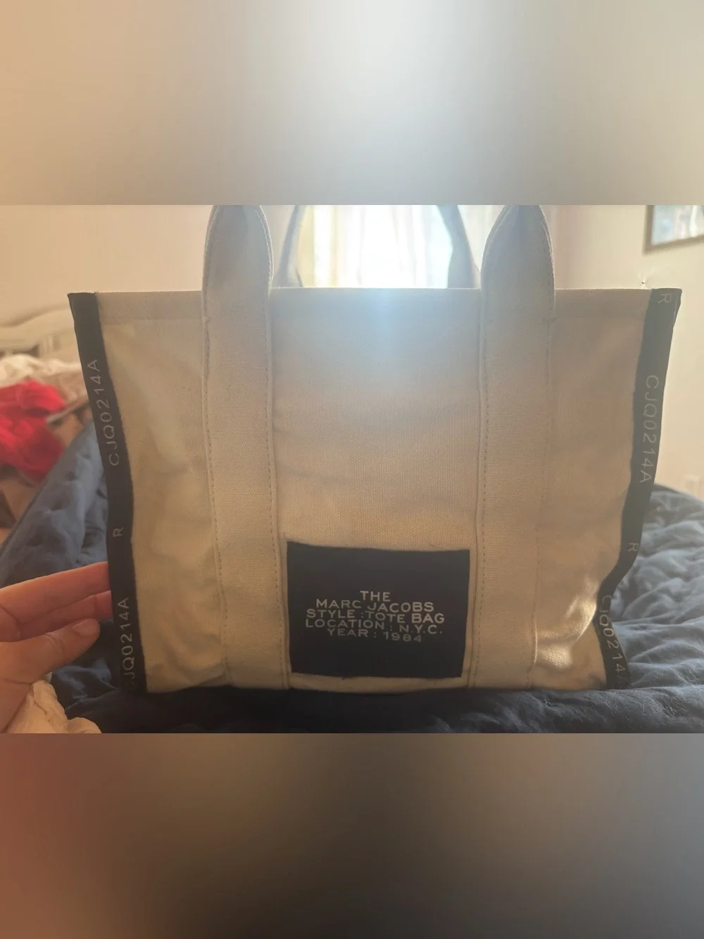 Marc Jacobs Beige Canvas Tote Bag with Black Logo